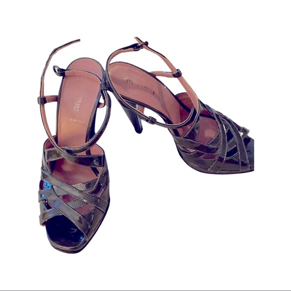 Miu Miu Green Patent Leather Strappy Heels - Picture 1 of 5